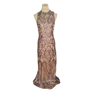 New Windsor Sequined Gray Purple Sleeveless Baroque Prom Dress Size Large